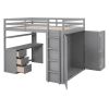 Loft Bed with Drawers, Desk and Wardrobe, Full size, 78.3" x 56.7" x 65", Gray