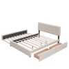 Upholstered Platform Bed, 2 Drawers and Trundle, Queen Size, Dark Beige