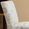 English Letter Print Fabric Armless Contemporary Accent Chair, Taupe and Cream