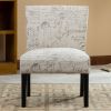 English Letter Print Fabric Armless Contemporary Accent Chair, Taupe and Cream
