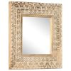 Hand-Carved Mirror, 19.7" x 19.7"x1", Solid Mango Wood