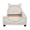 Upholstered Daybed, Cat Ears Headboard, Twin Size, White