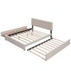 Upholstered Platform Bed, 2 Drawers and Trundle, Queen Size, Dark Beige