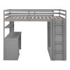 Loft Bed with Drawers, Desk and Wardrobe, Full size, 78.3" x 56.7" x 65", Gray