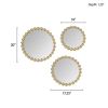 Beaded Round Wall Mirrors, 3-Piece Set, Gold