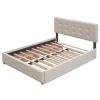 Upholstered Platform Bed, 2 Drawers and Trundle, Queen Size, Dark Beige