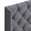 Button Tufted Upholstered Platform Bed, Queen, Gray Velvet