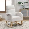 High Backrest Arm Rocking Chair, 27.6" W, Teddy Fleece, Ivory