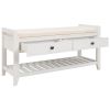 Cushioned Seat Shoe Rack with Drawers, Entryway Storage Bench, White/Beige
