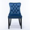 Tufted Upholstered Dining Chair, Wood Legs, 2 Piece Set, Blue Velvet