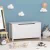 Wooden Toy Storage Box with Safety Hinged Lid, White