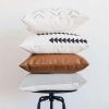 Faux Leather and Cotton Accent Throw Pillow Covers, 18" x 18", Set of 4