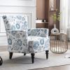 Modern Accent Armchair, White, Blue, Gray Floral Print Linen