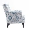 Modern Accent Armchair, White, Blue, Gray Floral Print Linen