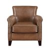 Traditional Leather Accent Chair, Nail head Trim, Brown