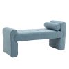 Modern Mid-Century Upholstered Ottoman Bench, 49" x 16" x 23.5", Blue Boucle