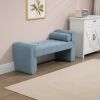Modern Mid-Century Upholstered Ottoman Bench, 49" x 16" x 23.5", Blue Boucle
