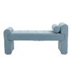 Modern Mid-Century Upholstered Ottoman Bench, 49" x 16" x 23.5", Blue Boucle