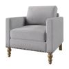 Classic Linen Accent Armchair, Bronze Nailhead Trim, Light Gray