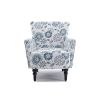 Modern Accent Armchair, White, Blue, Gray Floral Print Linen