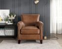 Traditional Leather Accent Chair, Nail head Trim, Brown