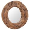 Round Decorative Mirror, 23.6", Natural Teak