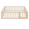 Wood Floor Bed Play Area with Fence, Full Size, Natural