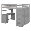 Loft Bed with Drawers, Desk and Wardrobe, Full size, 78.3" x 56.7" x 65", Gray