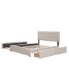 Upholstered Platform Bed, 2 Drawers and Trundle, Queen Size, Dark Beige