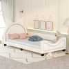 Upholstered Daybed, Cat Ears Headboard, Twin Size, White