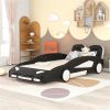 Race Car-Shaped Platform Bed with Wheels, Twin, 89" x 43.75", Black / White