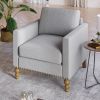 Classic Linen Accent Armchair, Bronze Nailhead Trim, Light Gray