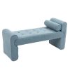 Modern Mid-Century Upholstered Ottoman Bench, 49" x 16" x 23.5", Blue Boucle