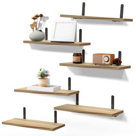 Floating Shelves, Wall Mounted, 6 Pieces, Wood + Metal