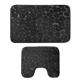 Luxury Bathroom Rug Set, Pebble Pattern, Black or Grey (Option: Black  GPCT1747)
