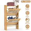 Slim Shoe Cabinet with 2 Flip Drawers, Bamboo