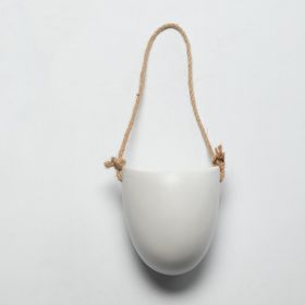 Ceramic Wall Flower Pot, choose 1, 2 or 3 piece Set, Hemp or Leather Cord (Option: Hemp rope dumb white 1pack-Small and medium)