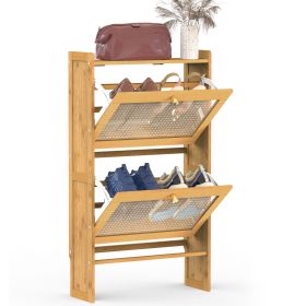 Slim Shoe Cabinet with 2 Flip Drawers, Bamboo (Option: 50cm  GPCT5048)