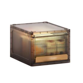 Stackable Storage Bin, Plastic Drawer with Lid (Option: Brown  GPCT4347)