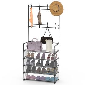 3-in-1 Entryway Hall Tree, 5-Tier, Black or White (Option: Black  GPCT5059)