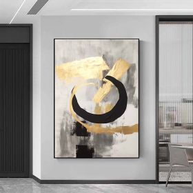 Hand Painted Minimalist Abstract Oil Painting, 5 Sizes, Gold, Black, Gray (Style: 01, size: 60X90cm)