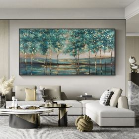 Hand Painted Abstract Gold Foil Trees Oil Painting, 8 Sizes, Blues & Gold (Style: 01, size: 40x80cm)
