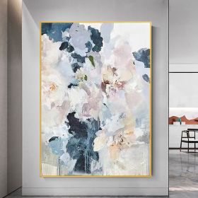 Hand Painted Abstract Floral Blossoms Oil Painting, 5 Sizes, Blue, White, Cream (Style: 01, size: 60X90cm)