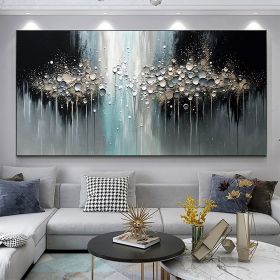 Hand Painted Abstract Bubbles Oil Painting, 8 Sizes, Teal/Dk Gray/White (Style: 01, size: 70x140cm)