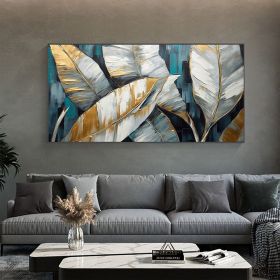 Hand Painted Abstract Palm Leaves Oil Painting, 8 Sizes, Gold, Teal, Gray (Style: 01, size: 150x220cm)