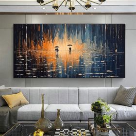Hand Painted Abstract Couples in the Rain Oil Painting, 8 Sizes, Black/Gold (Style: 01, size: 100x150)