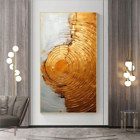 Hand Painted Abstract Circles Painting, 8 Sizes, Gold & White (Style: 01, size: 40x80cm)