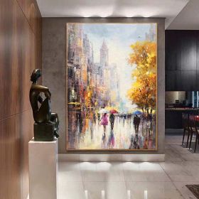 Hand Painted Rainy Day in the City Oil Painting, 5 Sizes, Multi-Colors (Style: 01, size: 50X70cm)