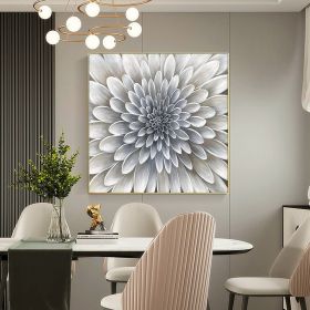 Hand Painted Textured Abstract Flower Wall Art, Silver Acrylic, 7 Sizes (Style: 01, size: 60x60cm)