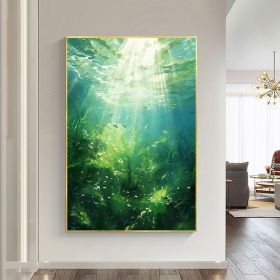 Hand Painted Sun Beam Through Water Oil Painting, 5 Sizes, Greens / Blues (Style: 01, size: 60X90cm)